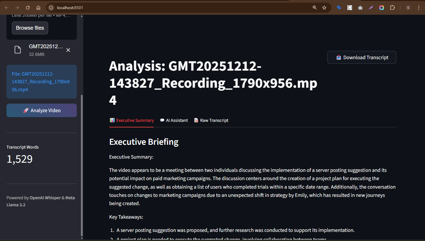 InsightAI Executive Briefing — AI-generated executive summary with key takeaways from the meeting