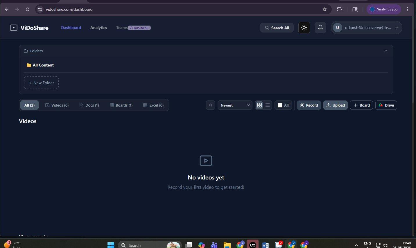 Vidoshare unified dashboard — all content types in one place