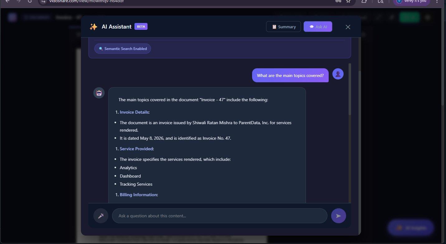 AI Assistant panel in Summary mode — Knowledge Sources, Semantic Search badge, and auto-extracted Key Points