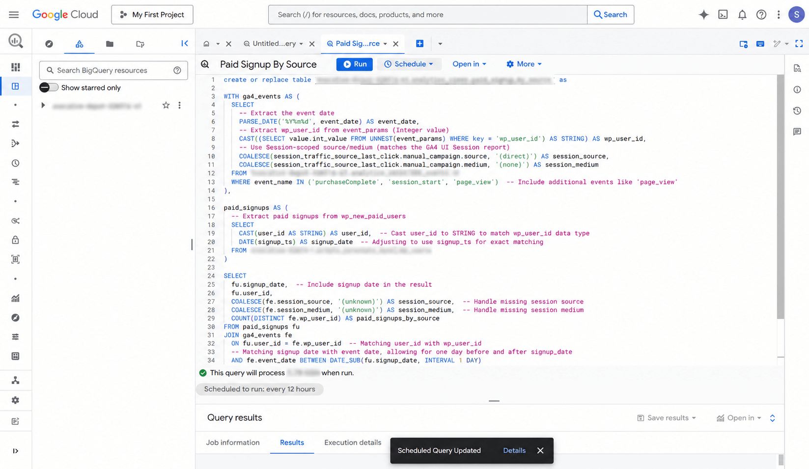 ParentData BigQuery Query